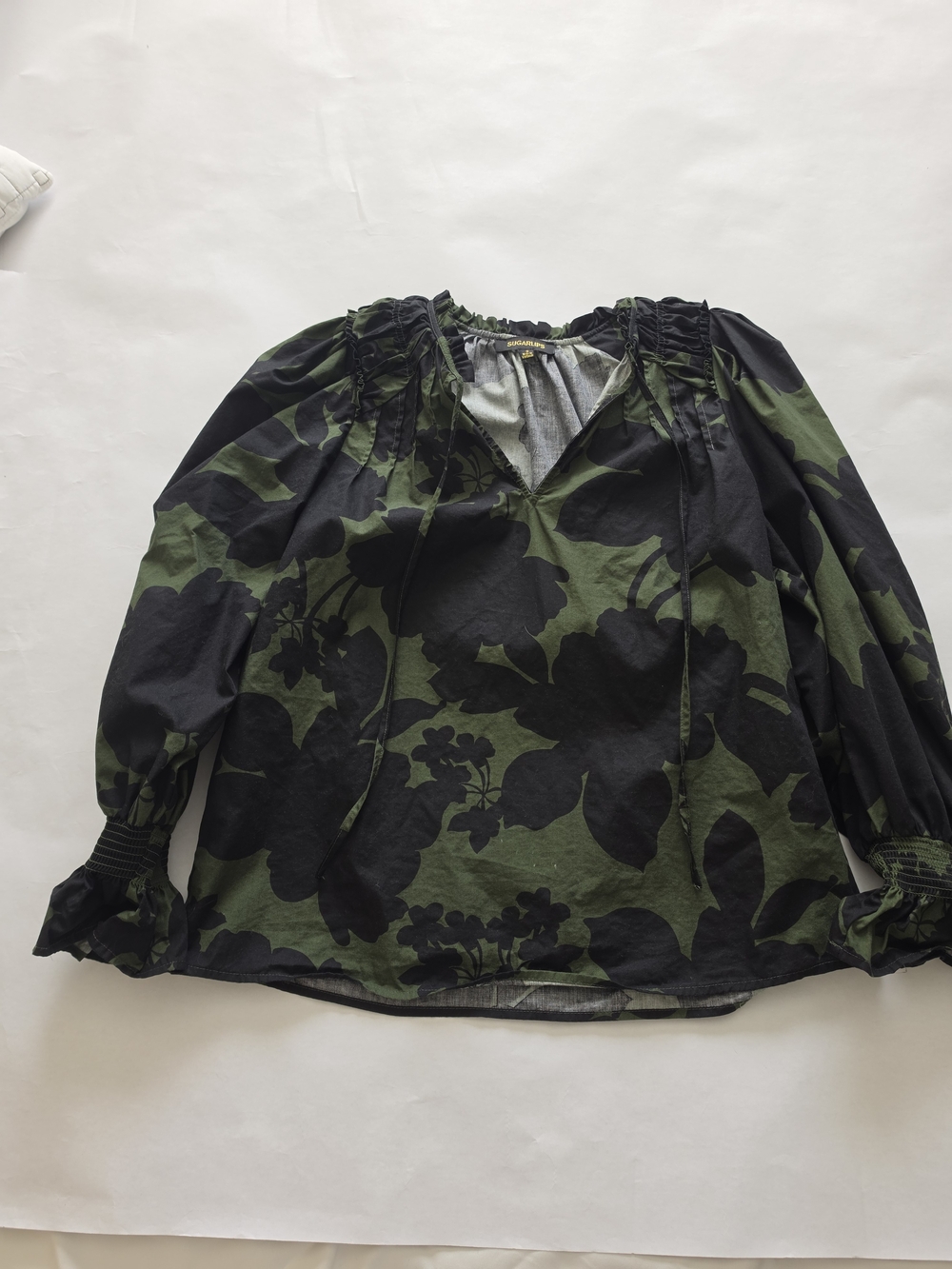 Women's Green & Black Floral Peasant Blouse